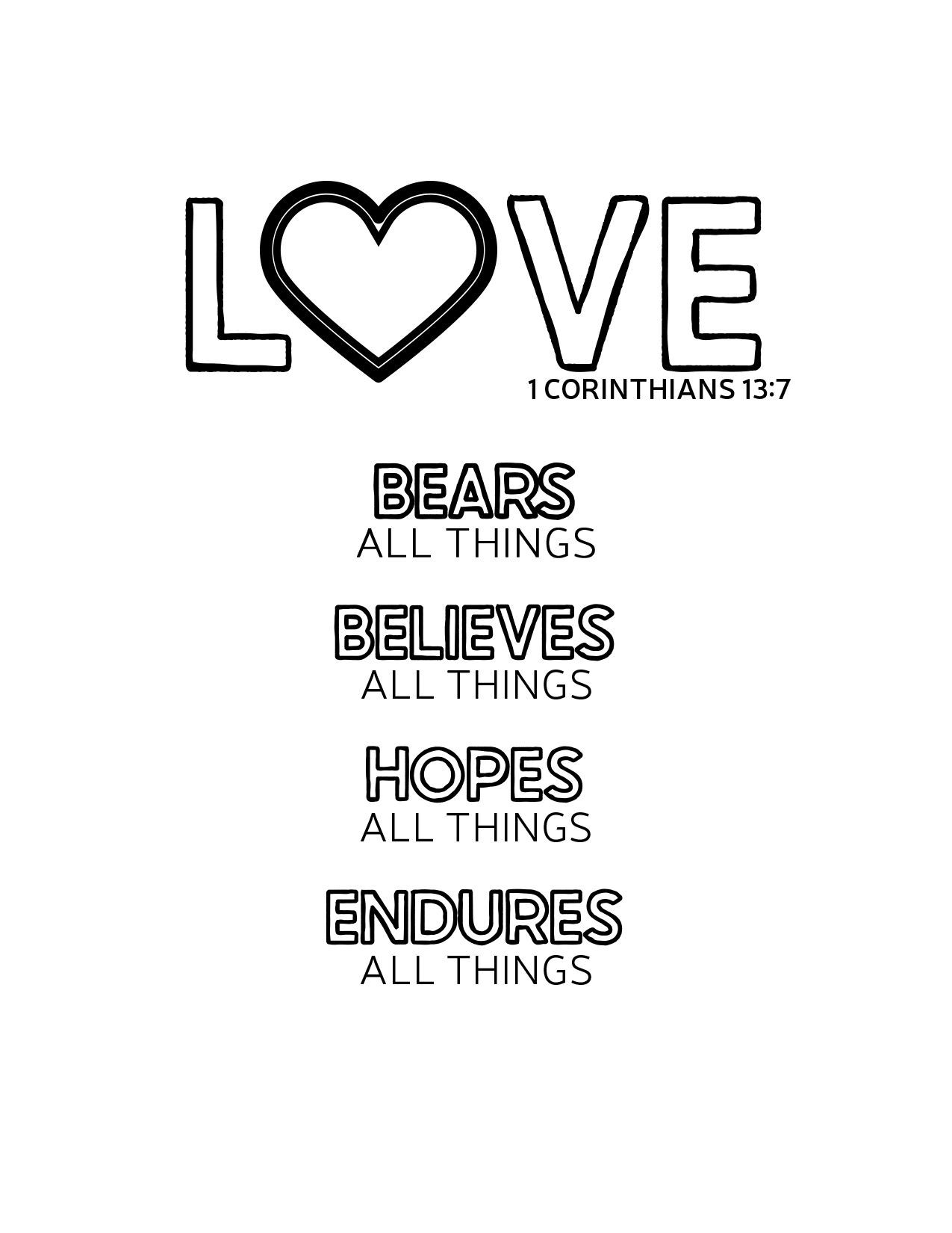 Love - 1 Corinthians 13:7 - Printable Download *Color Me*